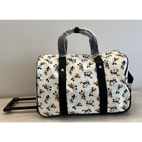 Mickey Mouse BioWorld 20” Rolling Ivory Duffle Bag Luggage Carry On NEW - Picture 2 of 9